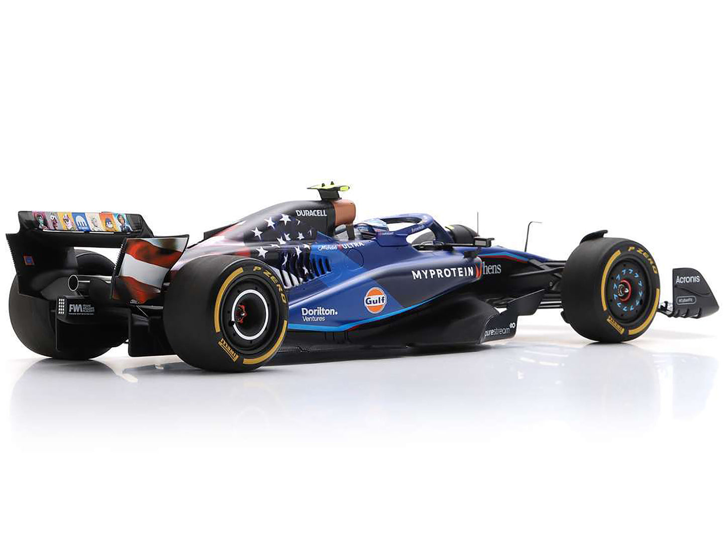 Williams FW45 #2 Logan Sargeant "Williams Racing" Formula One F1 "United States GP" (2023) and Acrylic Display Case 1/18 Model Car by Spark