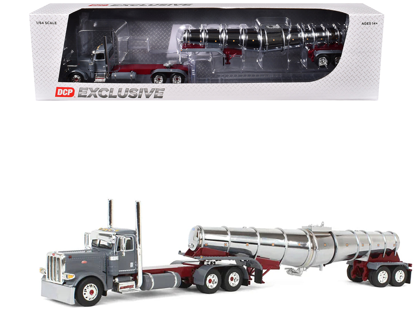 Peterbilt 389 Day Cab and Polar Deep Drop Tank Trailer "North Coast Wine" Gray 1/64 Diecast Model by DCP/First Gear