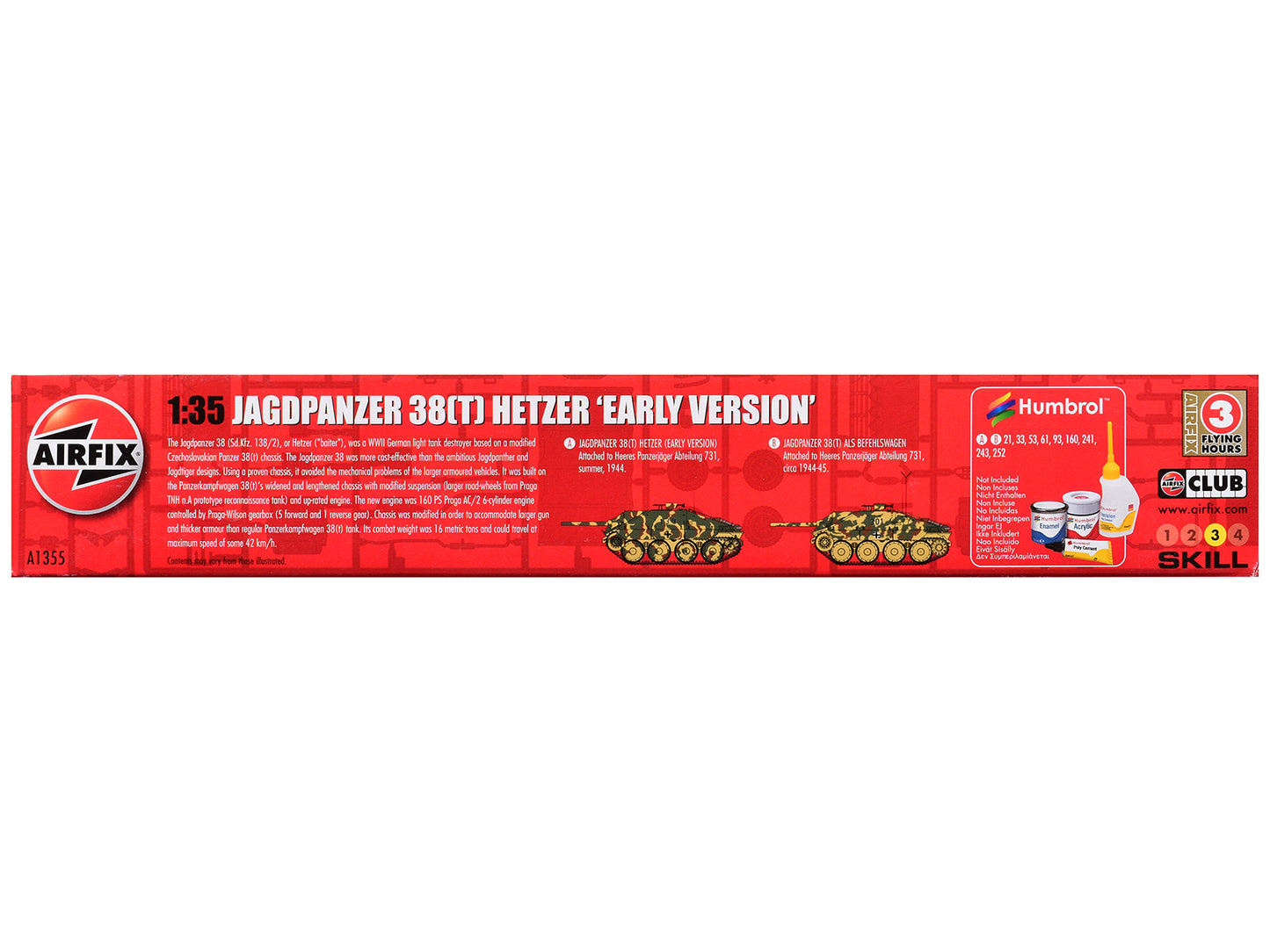 Level 3 Model Kit JagdPanzer 38(t) Hetzer "Early Version" Tank with 2 Scheme Options 1/35 Plastic Model Kit by Airfix
