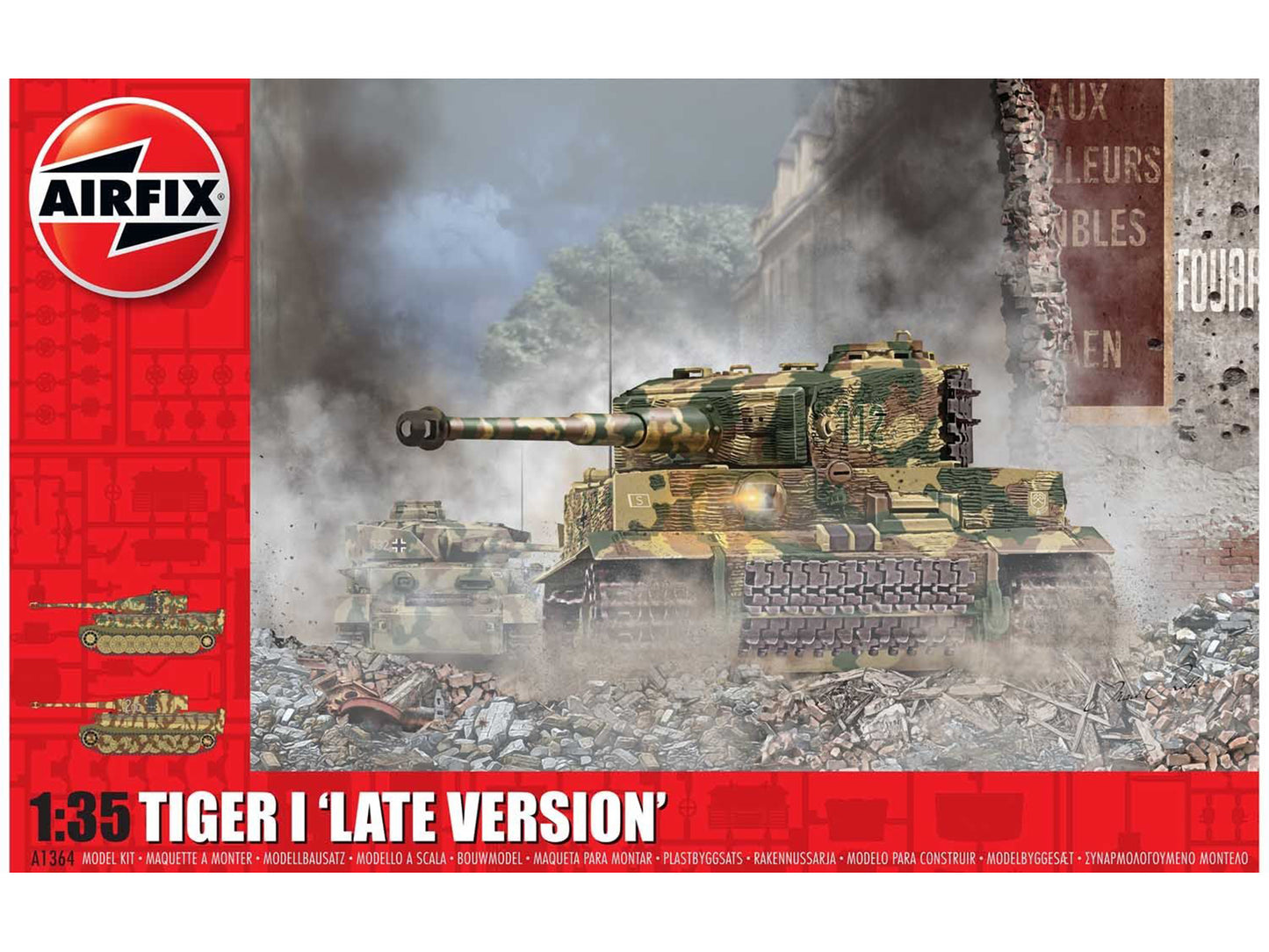Level 3 Model Kit Tiger I "Late Version" Tank with 2 Scheme Options 1/35 Plastic Model Kit by Airfix