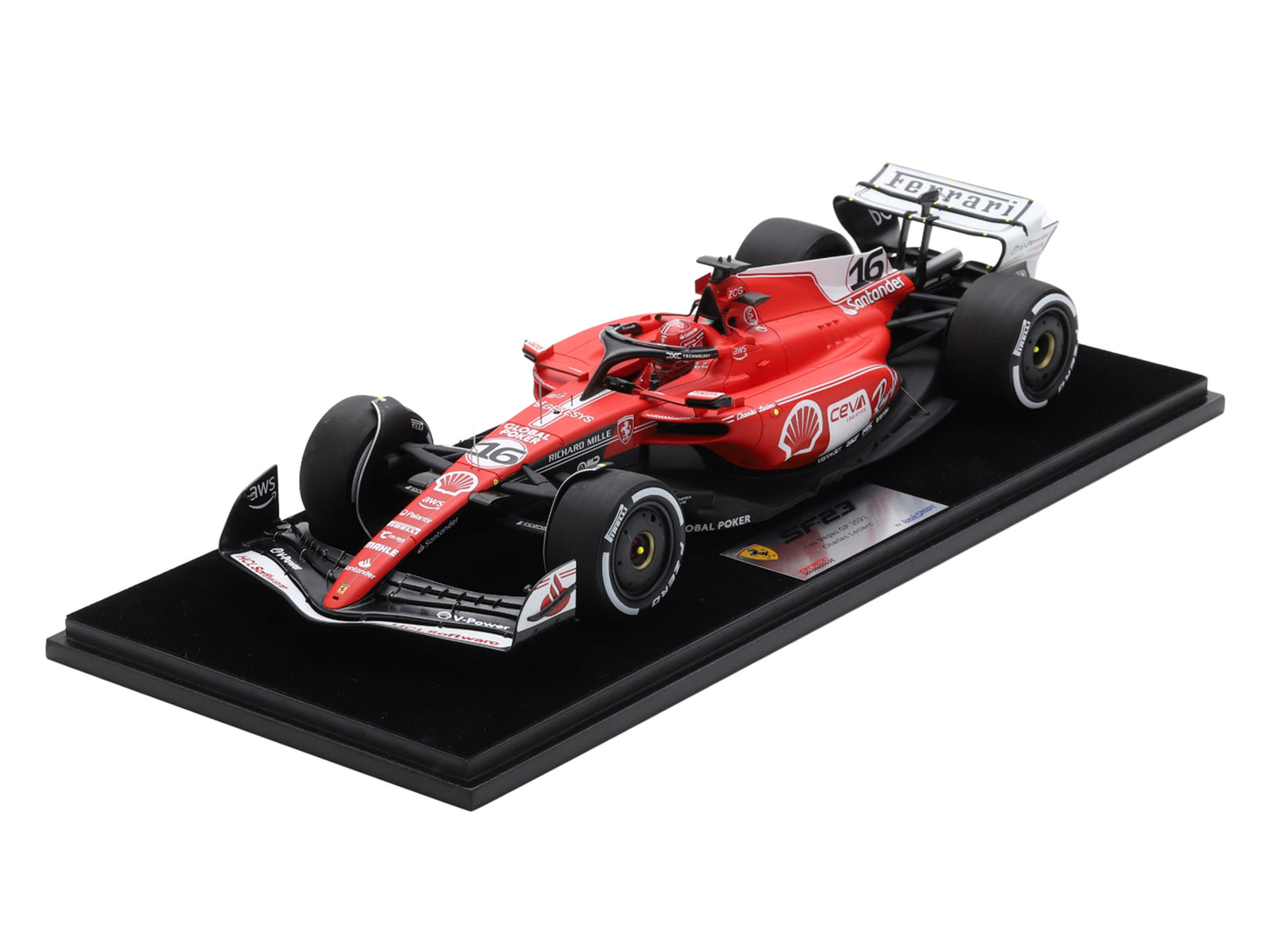 Ferrari SF-23 #16 Charles Leclerc 2nd Place Formula One F1 "Las Vegas GP" (2023) with Acrylic Display Case 1/18 Model Car by LookSmart