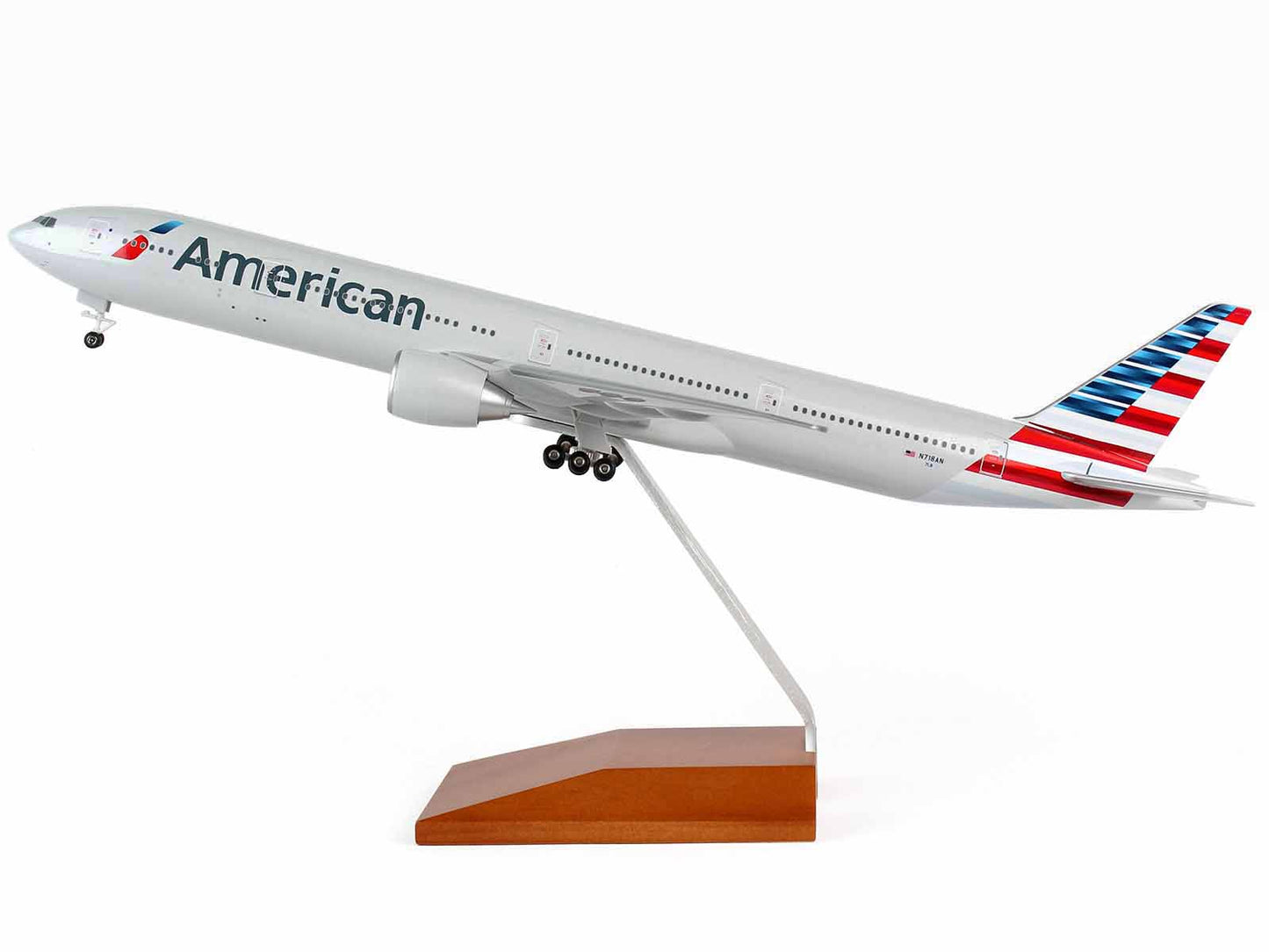 Boeing 777-300ER Commercial Aircraft with Landing Gear "American Airlines" Gray with Striped Tail (Snap-Fit) 1/200 Plastic Model by Skymarks