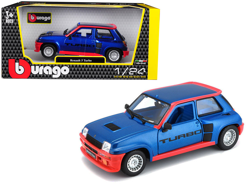 Renault 5 Turbo Metallic Blue with Red Accents 1/24 Diecast Model Car by Bburago