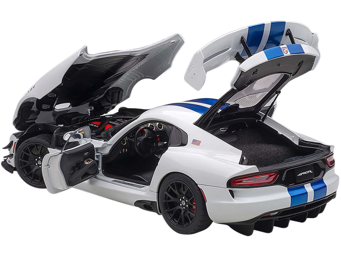 2017 Dodge Viper GTS-R Commemorative Edition ACR Pearl White with Blue Stripes 1/18 Model Car by Autoart