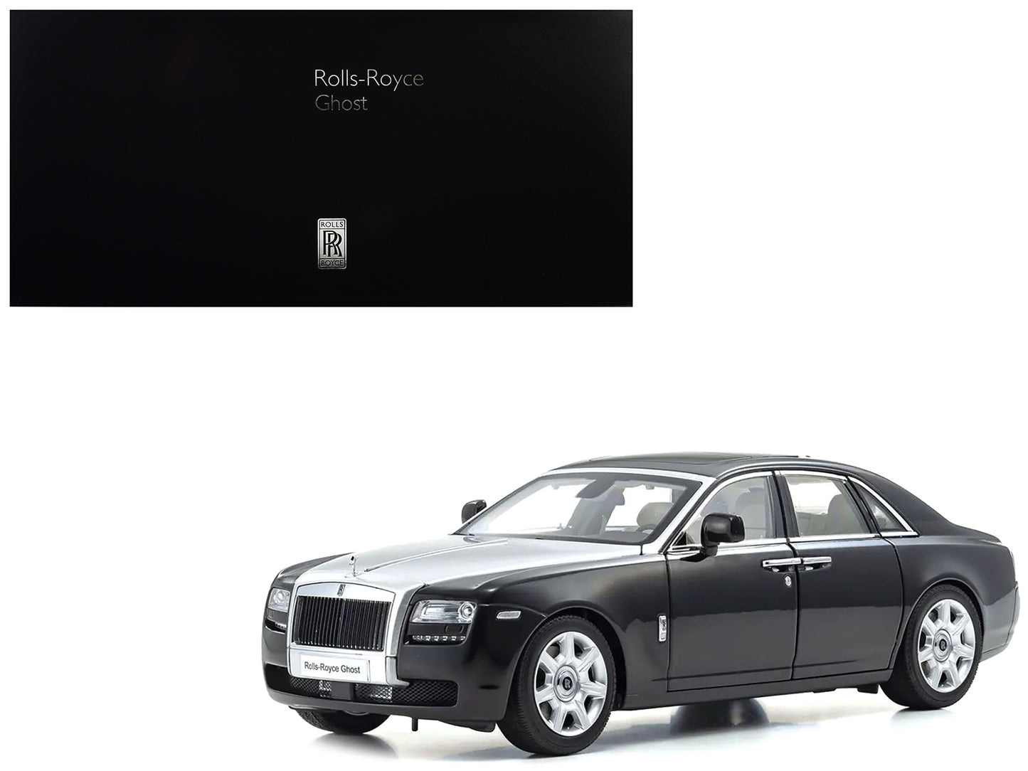 Rolls-Royce Ghost Black with Silver Metallic Hood 1/18 Diecast Model Car by Kyosho