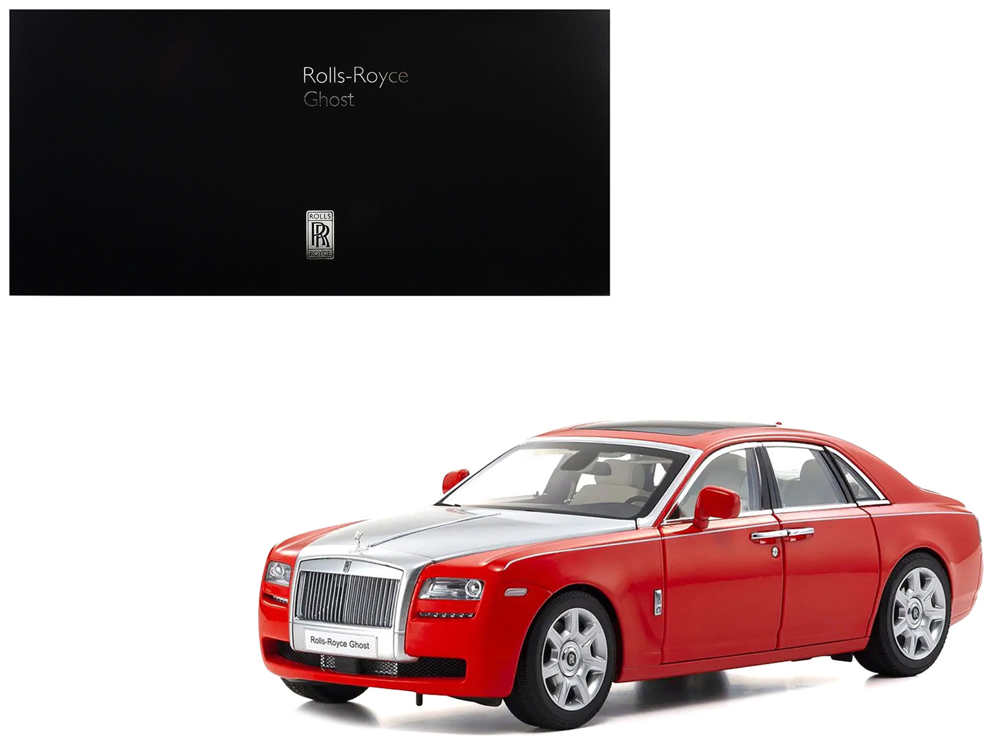 Rolls-Royce Ghost Red with Silver Metallic Hood 1/18 Diecast Model Car by Kyosho