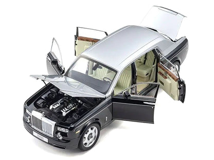 Rolls Royce Phantom EWB (Extended Wheelbase) Black and Silver Metallic 1/18 Diecast Model Car by Kyosho