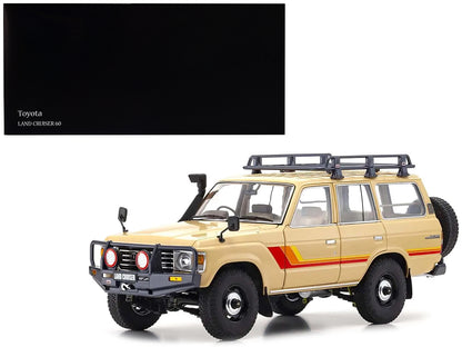 Toyota Land Cruiser 60 RHD (Right Hand Drive) Beige with Stripes and Roof Rack with Accessories 1/18 Diecast Model Car by Kyosho