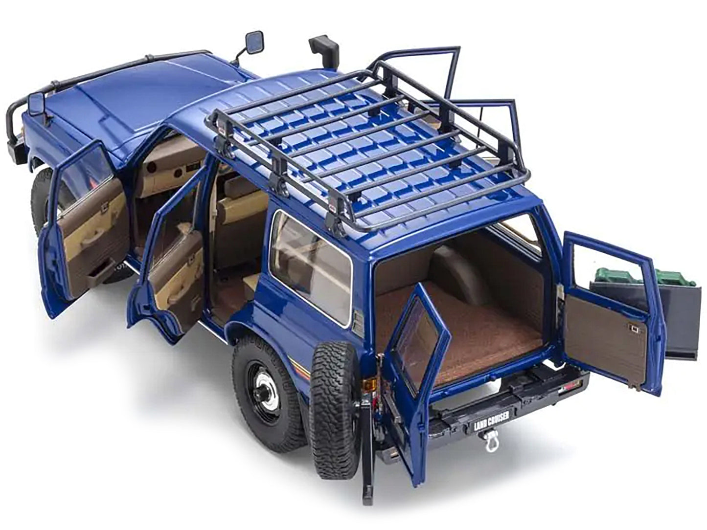 Toyota Land Cruiser 60 RHD (Right Hand Drive) Blue with Stripes and Roof Rack with Accessories 1/18 Diecast Model Car by Kyosho