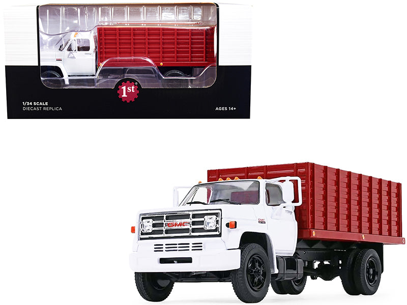 1970s GMC 6500 Grain Truck with Corn Load White and Red 1/34 Diecast Model by First Gear