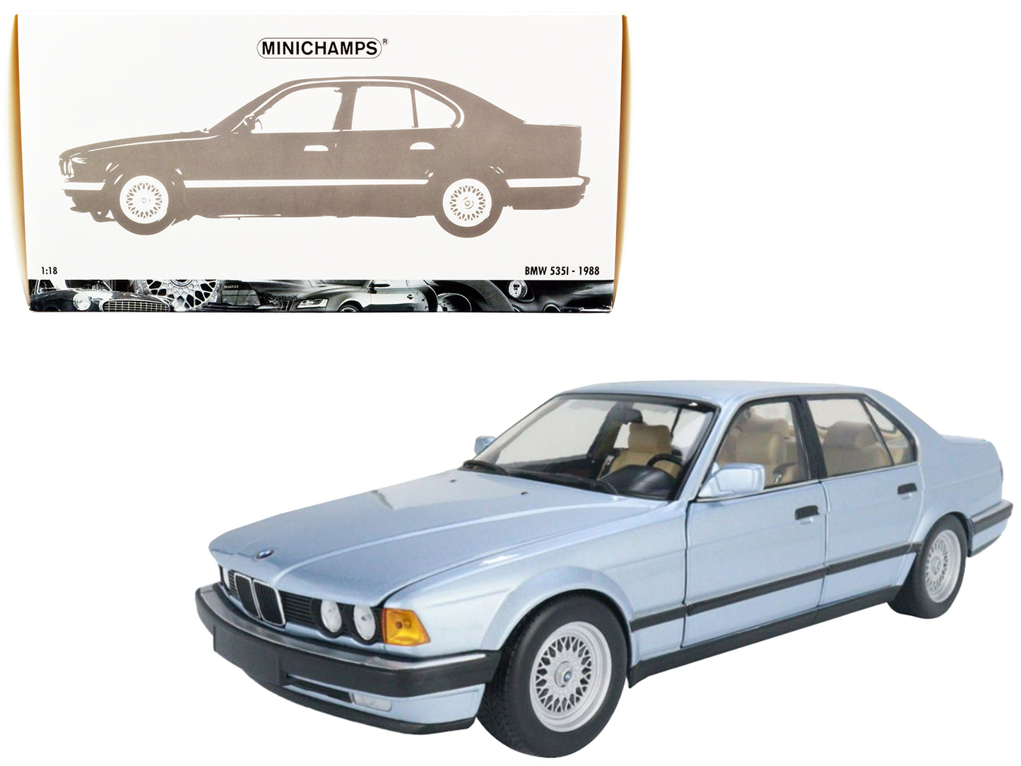 1986 BMW 730i (E32) Light Blue Metallic 1/18 Diecast Model Car by Minichamps