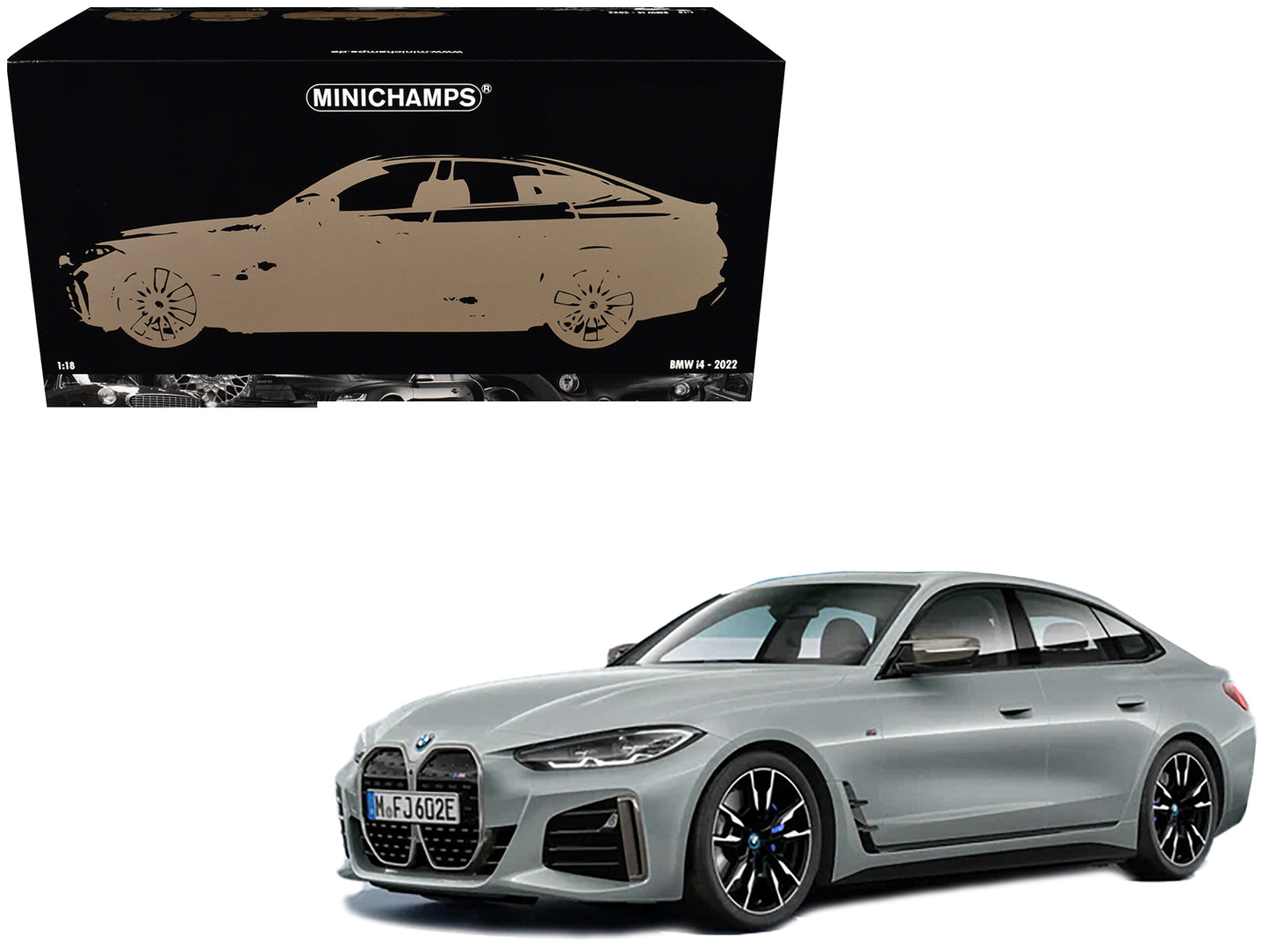 BMW i4 Gray Metallic 1/18 Diecast Model Car by Minichamps