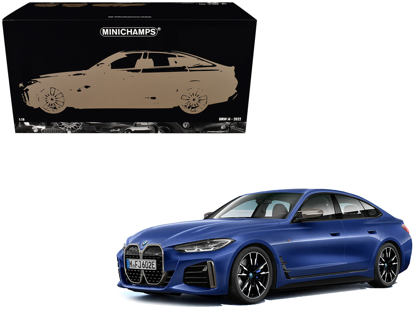 BMW i4 Blue Metallic 1/18 Diecast Model Car by Minichamps