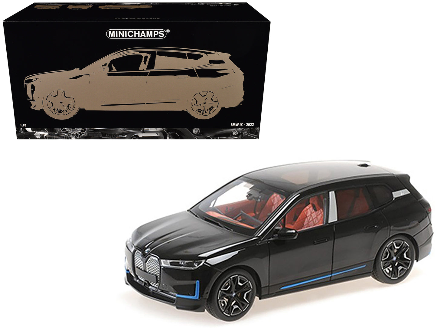 BMW iX Black Metallic 1/18 Diecast Model Car by Minichamps