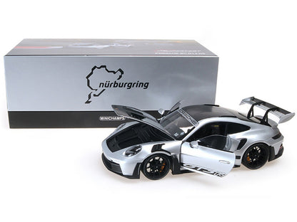 2023 Porsche 911 (992) GT3 RS "Weissach Package" Silver Metallic Limited Edition to 333 pieces Worldwide 1/18 Diecast Model Car by Minichamps