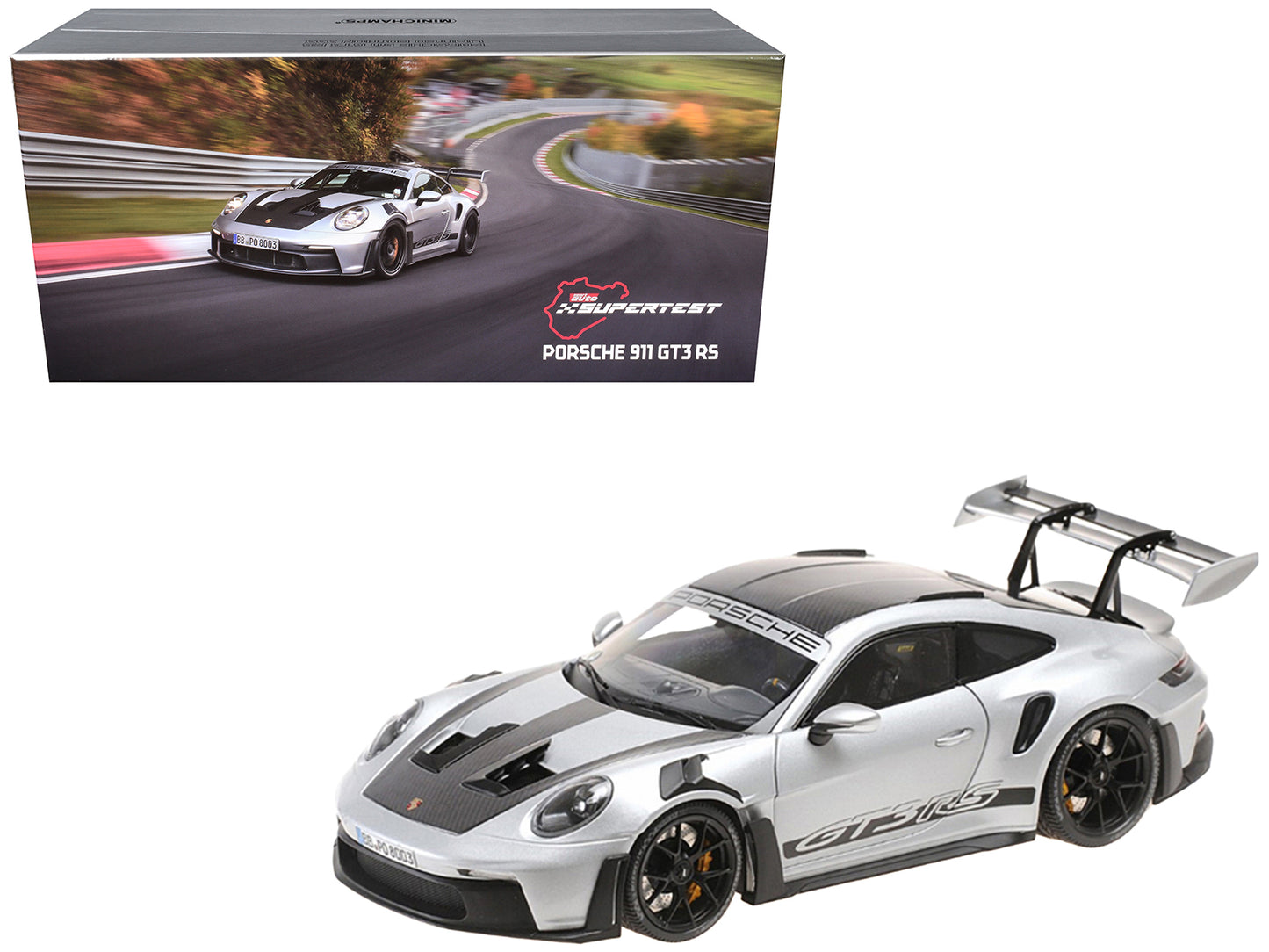 2023 Porsche 911 (992) GT3 RS "Weissach Package" Silver Metallic Limited Edition to 333 pieces Worldwide 1/18 Diecast Model Car by Minichamps