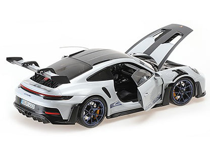 2022 Porsche 911 (992) GT3 RS "Weissach Package" Gray Metallic with Blue Accents Limited Edition to 649 pieces Worldwide 1/18 Diecast Model Car by Minichamps