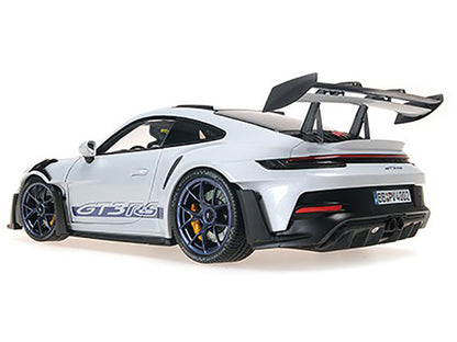 2022 Porsche 911 (992) GT3 RS "Weissach Package" Gray Metallic with Blue Accents Limited Edition to 649 pieces Worldwide 1/18 Diecast Model Car by Minichamps