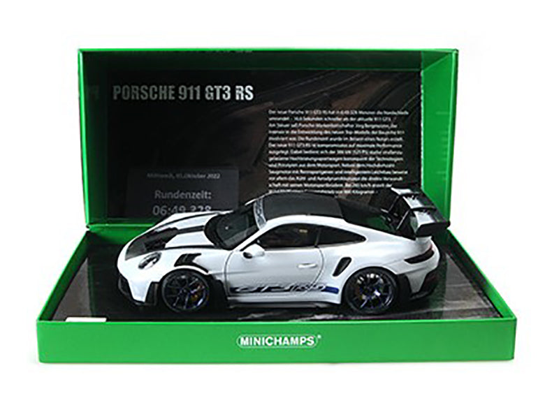 2022 Porsche 911 (992) GT3 RS "Weissach Package" Gray Metallic with Blue Accents Limited Edition to 649 pieces Worldwide 1/18 Diecast Model Car by Minichamps