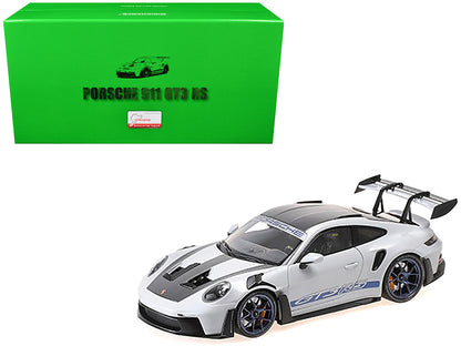 2022 Porsche 911 (992) GT3 RS "Weissach Package" Gray Metallic with Blue Accents Limited Edition to 649 pieces Worldwide 1/18 Diecast Model Car by Minichamps