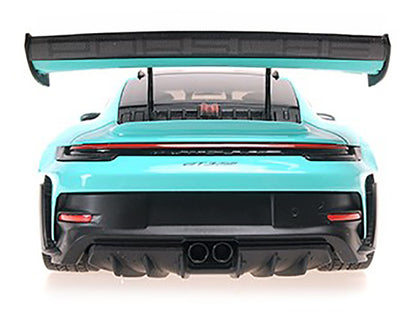 2024 Porsche 911 GT3 RS Green with Carbon Top and Hood Stripes Limited Edition to 400 pieces Worldwide 1/18 Diecast Model Car by Minichamps