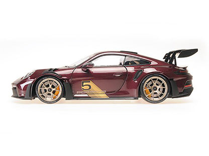 2024 Porsche 911 GT3 RS #5 Purple with Carbon Top and Hood Stripes Limited Edition to 400 pieces Worldwide 1/18 Diecast Model Car by Minichamps