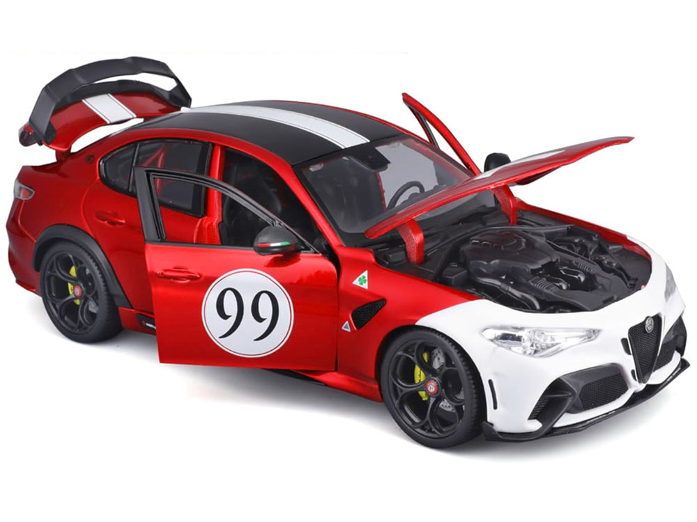 Alfa Romeo Giulia GTAm #99 Red Metallic with Black Top and White Graphics 1/18 Diecast Model Car by Bburago