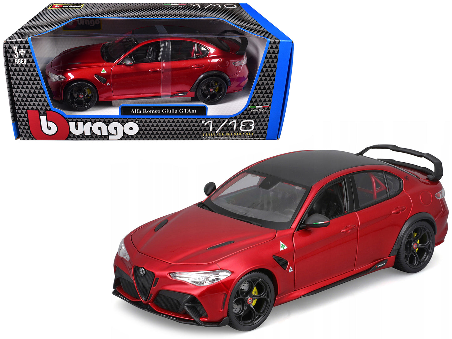 Alfa Romeo Giulia GTAm Red Metallic with Carbon Top 1/18 Diecast Model Car by Bburago