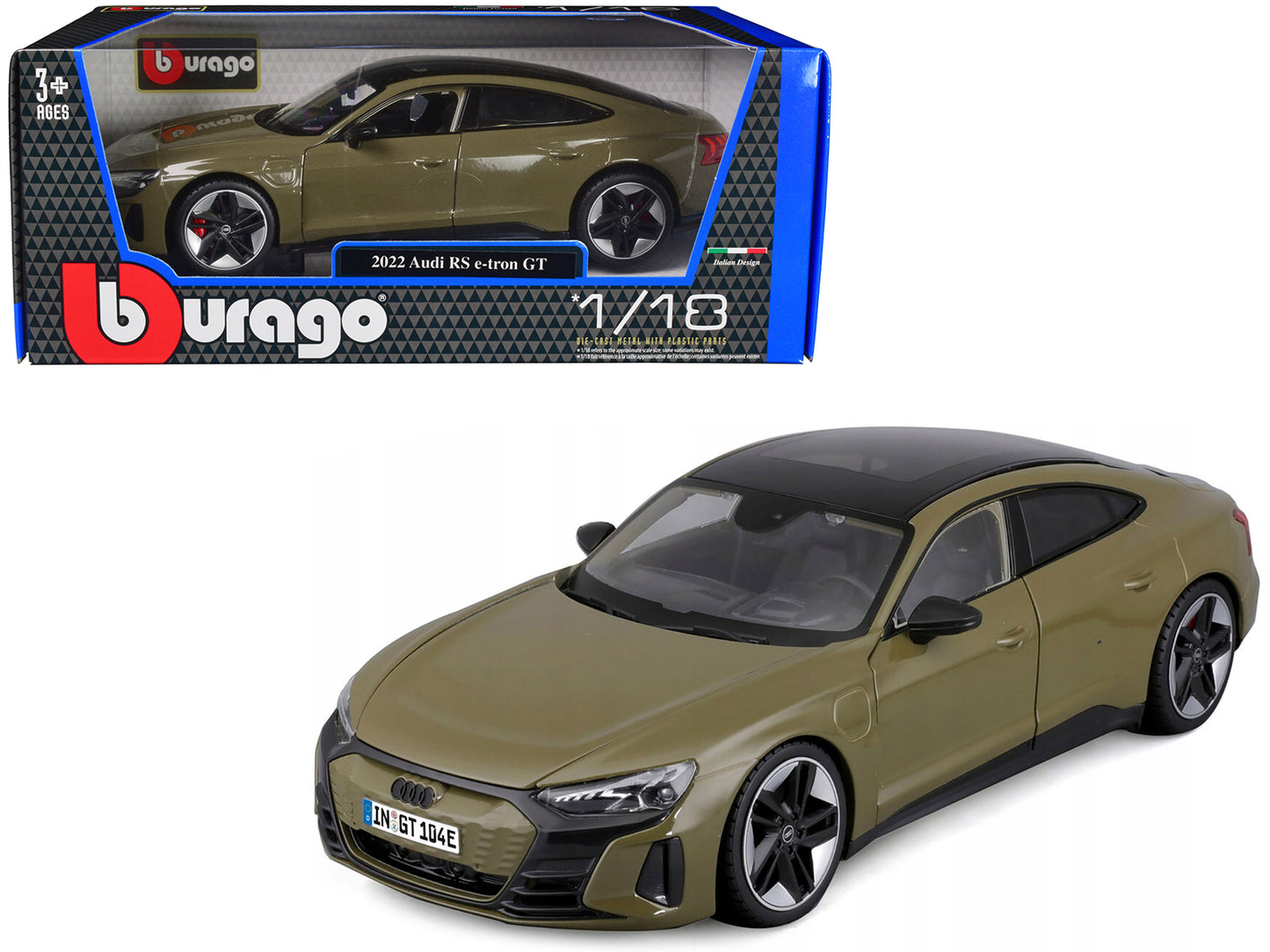 2022 Audi RS e-tron GT Dark Green with Sunroof 1/18 Diecast Model Car by Bburago