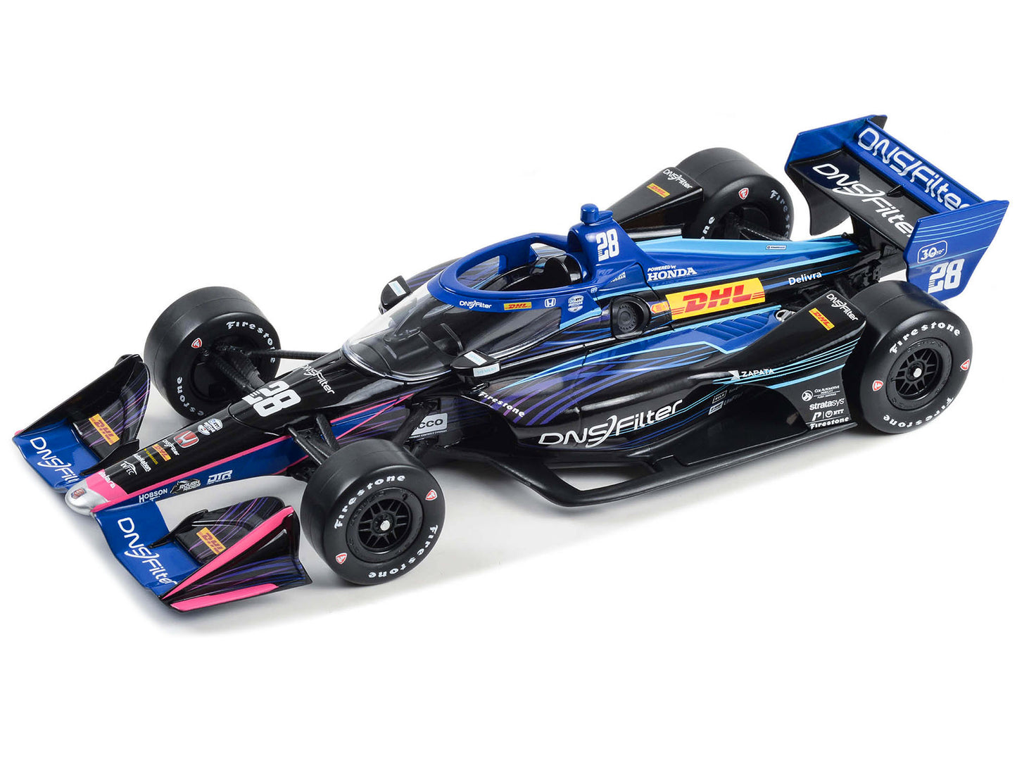 Dallara IndyCar #28 Romain Grosjean "DNSFilter" Andretti Autosport (Road Course Configuration) "NTT IndyCar Series" (2023) 1/18 Diecast Model Car by Greenlight