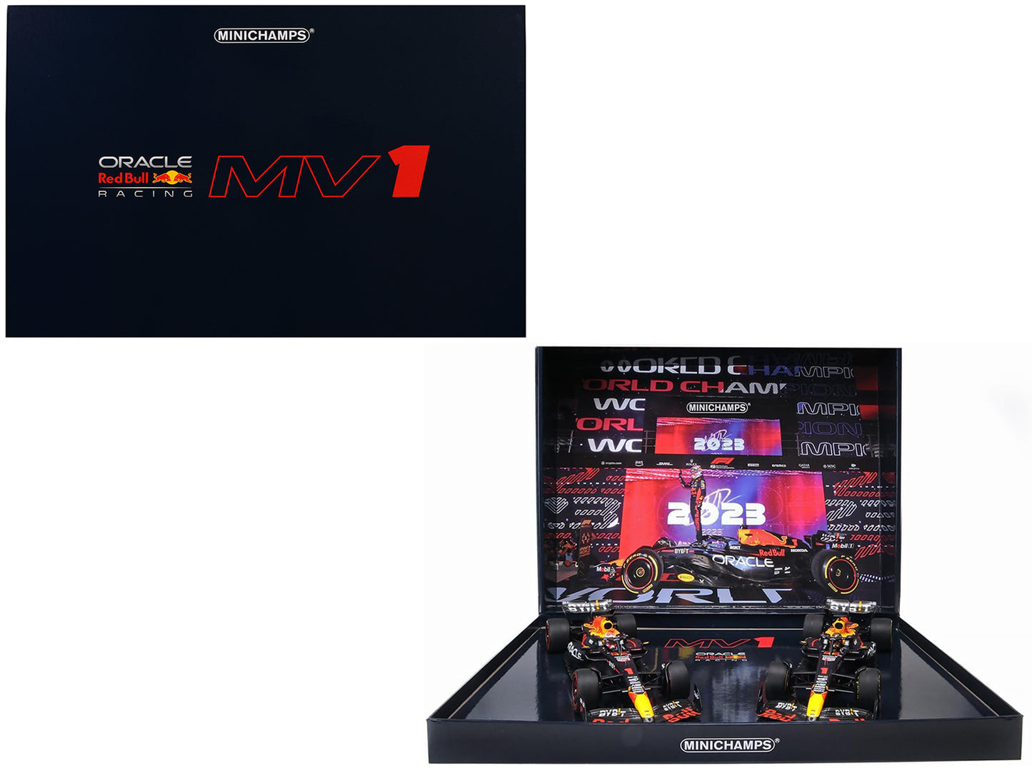 Red Bull Racing RB19 #1 Max Verstappen "Oracle" F1 Formula One "Qatar GP" (2023) Set of 2 Cars Limited Edition to 499 pieces Worldwide 1/18 Diecast Model Cars by Minichamps