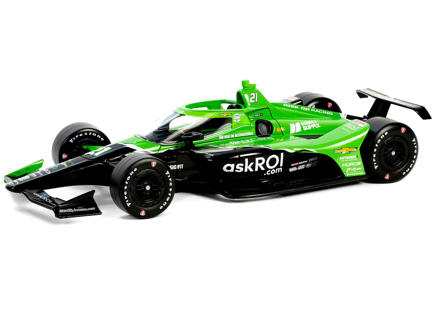 Dallara IndyCar #21 Rinus VeeKay "Risk On International" Ed Carpenter Racing "NTT IndyCar Series" (2024) 1/18 Diecast Model Car by Greenlight