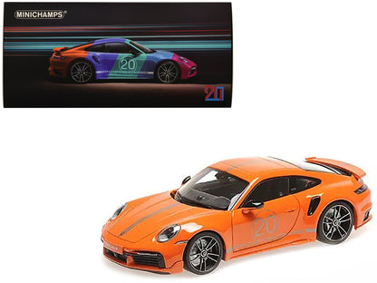 2021 Porsche 911 (992) Turbo S Coupe Sport Design #20 Orange with Silver Stripes "CLDC Exclusive" Series 1/18 Diecast Model Car by Minichamps