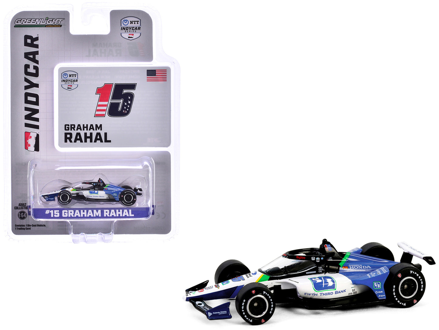 Dallara IndyCar #15 Graham Rahal "Fifth Third Bank" Rahal Letterman Lanigan Racing "NTT IndyCar Series" (2024) 1/64 Diecast Model Car by Greenlight