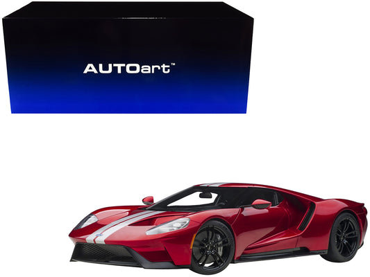 2017 Ford GT Liquid Red Metallic with Silver Stripes 1/12 Model Car by Autoart