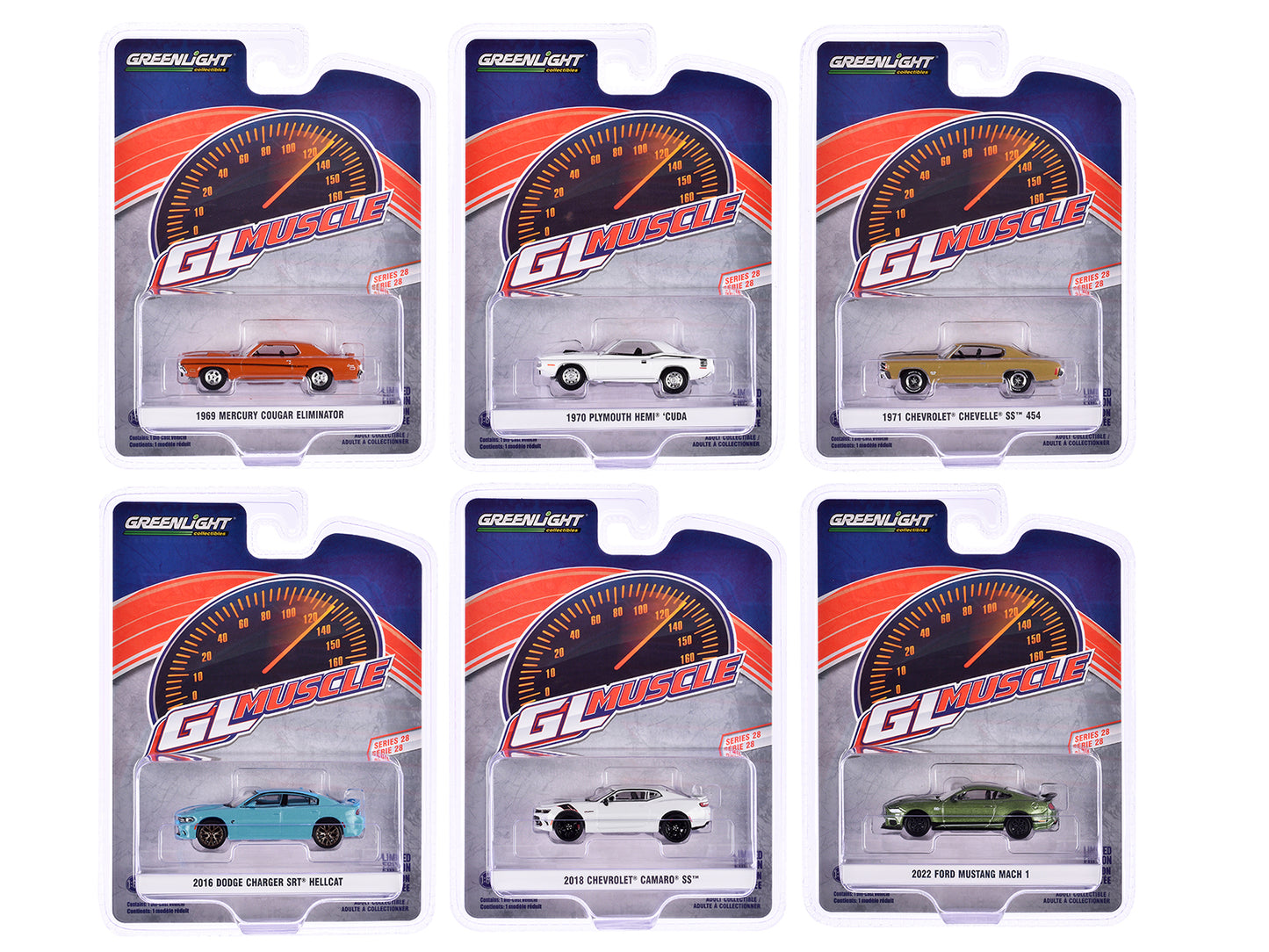 "GreenLight Muscle" Set of 6 pieces Series 28 1/64 Diecast Model Cars by Greenlight