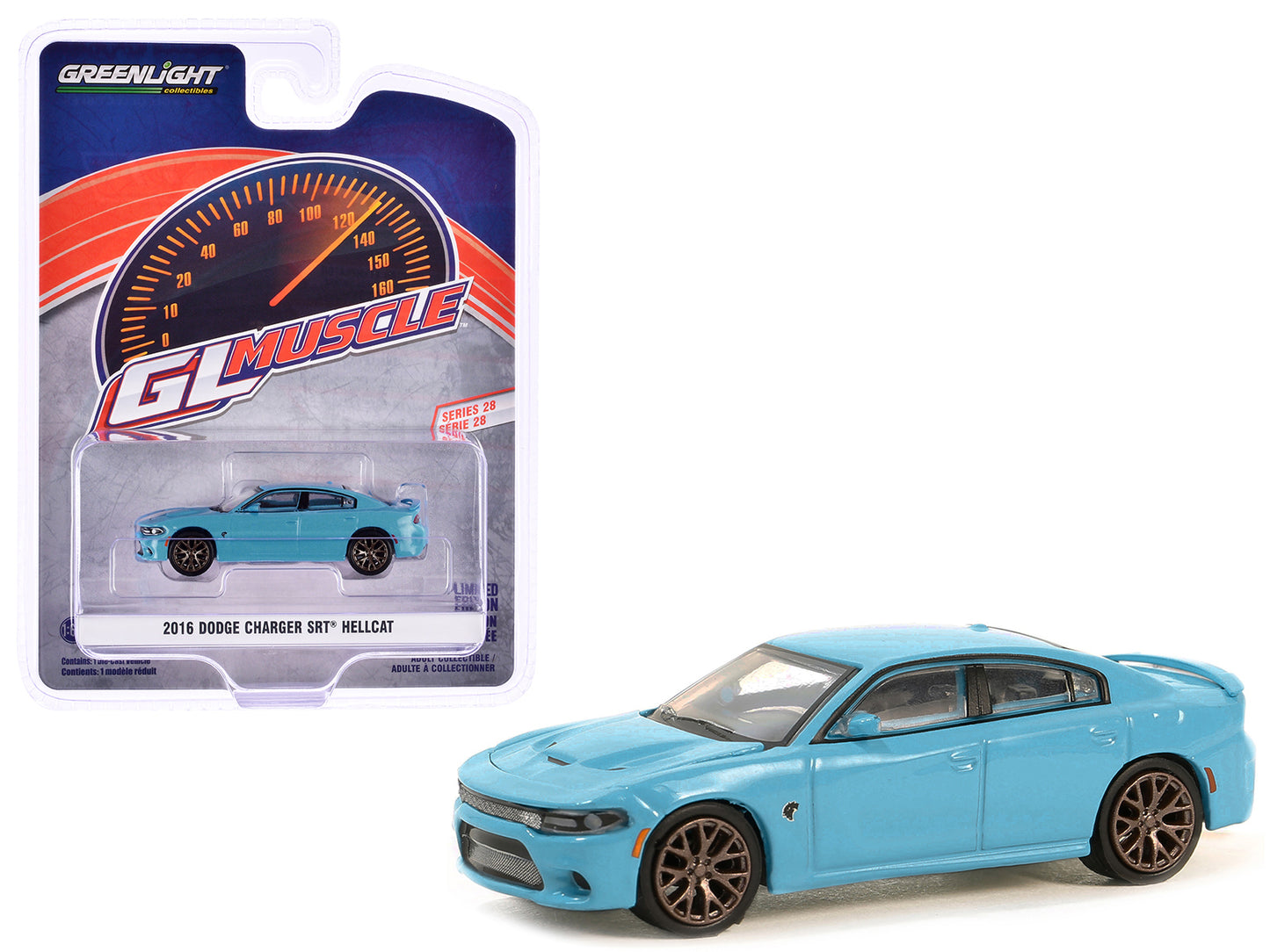 2016 Dodge Charger SRT Hellcat B5 Blue "GreenLight Muscle" Series 28 1/64 Diecast Model Car by Greenlight