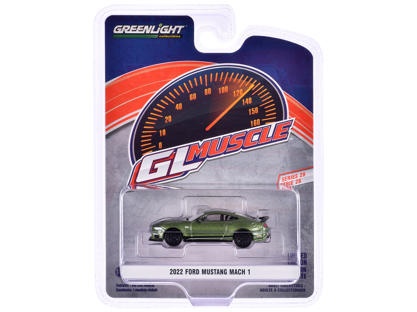 2022 Ford Mustang Mach 1 Eruption Green Metallic with Black Stripes "GreenLight Muscle" Series 28 1/64 Diecast Model Car by Greenlight