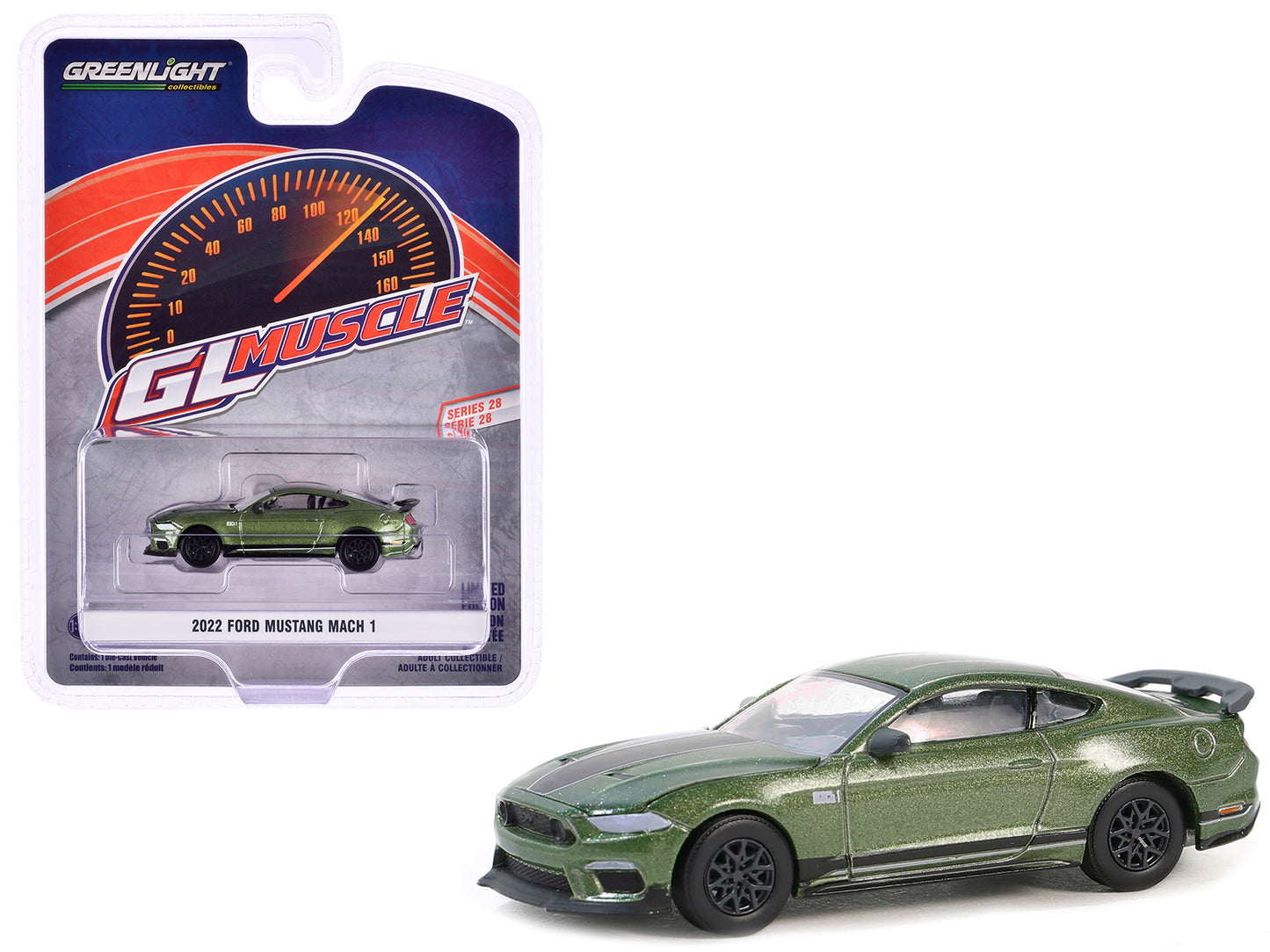 2022 Ford Mustang Mach 1 Eruption Green Metallic with Black Stripes "GreenLight Muscle" Series 28 1/64 Diecast Model Car by Greenlight