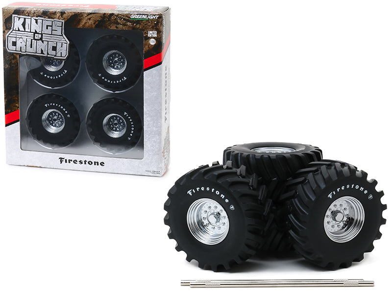 48-Inch Monster Truck "Firestone" Wheels & Tires 6 piece Set "Kings of Crunch" 1/18 by Greenlight