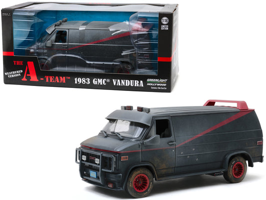 1983 GMC Vandura Black Weathered Version with Bullet Holes "The A-Team" (1983-1987) TV Series 1/18 Diecast Model Car by Greenlight