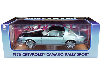 1978 Chevrolet Camaro Rally Sport Light Blue Metallic and Black with Blue Interior 1/18 Diecast Model Car by Greenlight