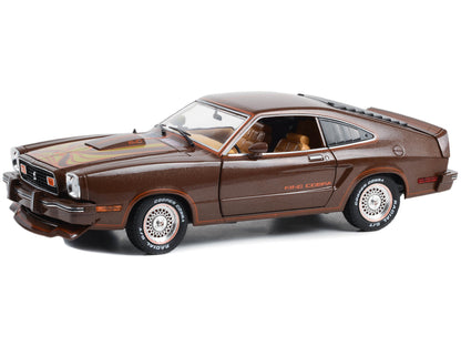 1978 Ford Mustang II King Cobra Dark Brown Metallic with Orange and Gold Hood Stripes 1/18 Diecast Model Car by Greenlight