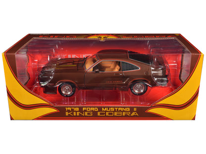 1978 Ford Mustang II King Cobra Dark Brown Metallic with Orange and Gold Hood Stripes 1/18 Diecast Model Car by Greenlight