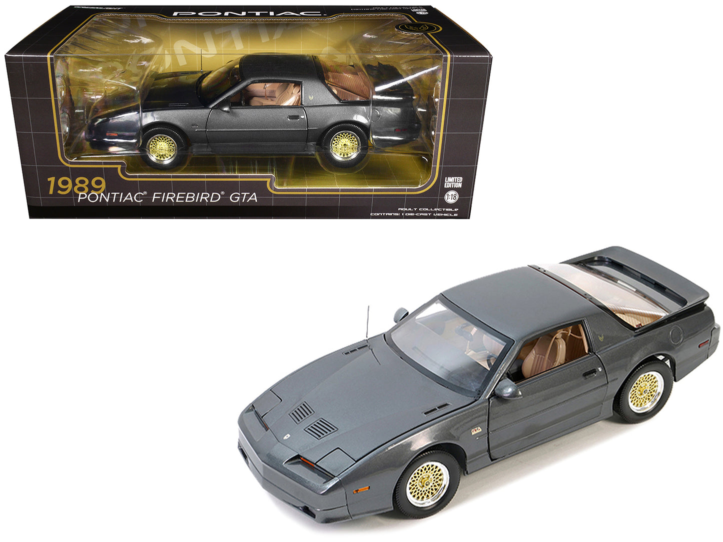 1989 Pontiac Firebird Trans Am GTA Medium Gray 1/18 Diecast Model Car by Greenlight