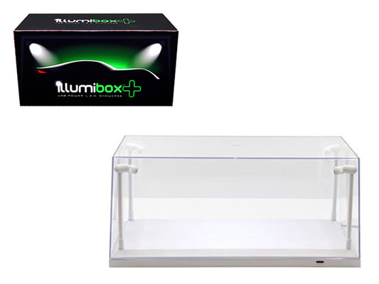 Collectible Display Show Case with LED Lights for 1/18 1/24 Models with White Base by Illumibox