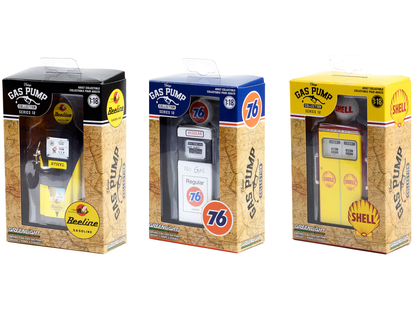 "Vintage Gas Pump" Set of 3 Pumps Series 12 1/18 Diecast Models by Greenlight