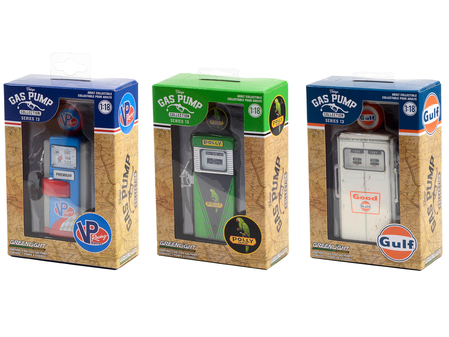 "Vintage Gas Pump" Set of 3 Pumps Series 13 1/18 Diecast Models by Greenlight