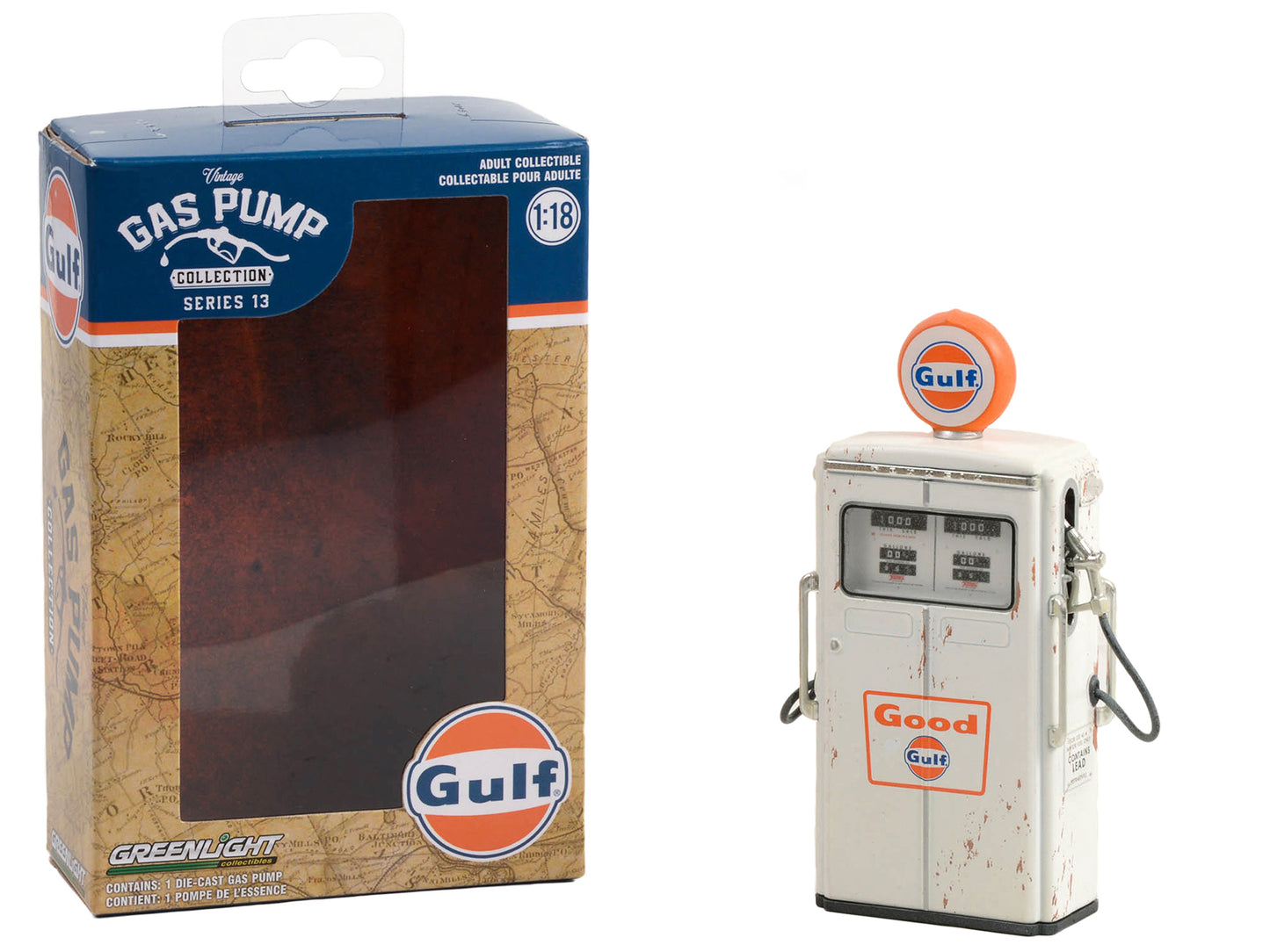 1954 Tokheim 350 Twin Gas Pump "Good Gulf - Gulf Oil" White (Weathered) "Vintage Gas Pumps" Series 13 1/18 Diecast Model by Greenlight