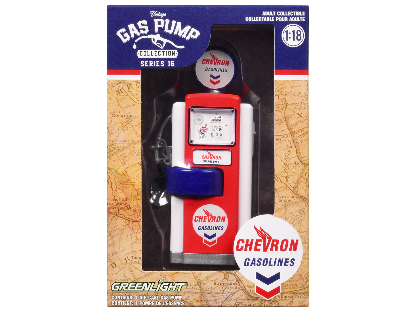 1948 Wayne 100-A Gas Pump "Chevron" Red and White "Vintage Gas Pumps" Series 16 1/18 Diecast Replica by Greenlight